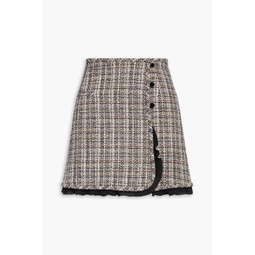 Ruffle-trimmed metallic tweed mini wrap skirt