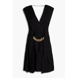 Aurea chain-embellished pleated satin-jacquard mini dress