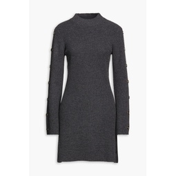 Embellished ribbed wool and cashmere-blend mini dress