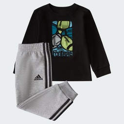Two-Piece Cotton Tee and Heather Fleece Jogger Set