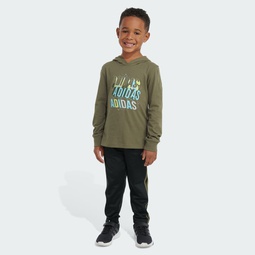 Two-Piece Long Sleeve Graphic Hooded Tee and Pant Set