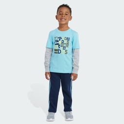 Two-Piece Layered Cotton Tee and Fleece Pant Set