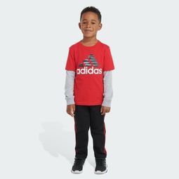 Two-Piece Layered Cotton Tee and Fleece Pant Set