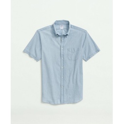 Cotton Chambray Button-Down Collar Short-Sleeve Sport Shirt