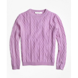Girls Cashmere Diamond Cable Crewneck Sweater