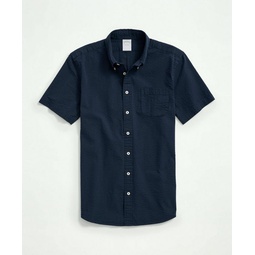 Stretch Cotton Seersucker Button-Down Collar Short-Sleeve Sport Shirt