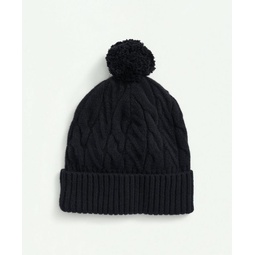 Merino Wool and Cashmere Blend Cable Knit Pom Beanie