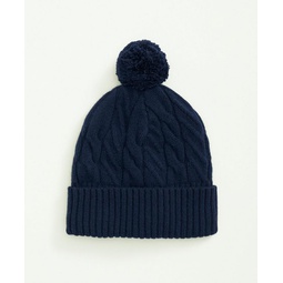 Merino Wool and Cashmere Blend Cable Knit Pom Beanie