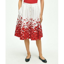 Stretch Cotton Poppy Print Flare Skirt