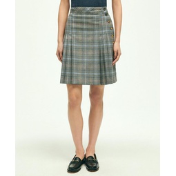 Stretch Wool Prince of Wales A-Line Pleated Skirt