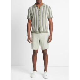 Crochet Stripe Short-Sleeve Button-Front Shirt