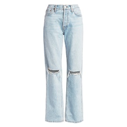 High-Rise Ripped-Knee Loose Jeans