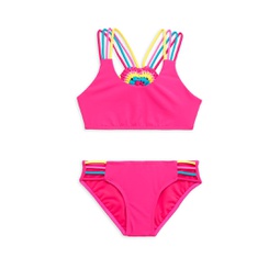 Little Girls & Girls Mona 2-Piece Heart Crochet-Back Ribbed Bikini Set