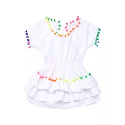 Little Girls & Girls Rainbow Pompom-Trim Cover-Up Dress