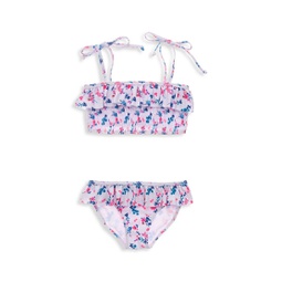 Little Girls & Girls Pretty Petals Long-Sleeve Shoulder Tie Bikini Set