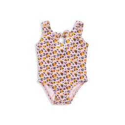 Baby Girls Leopard Love Bow One-Piece Swimsuit