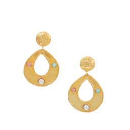 Thalita 22K Goldplated, 7MM Pearl, Amazonite & Rhodochrosite Drop-Hoop Earrings