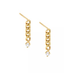 14K Yellow Gold & Diamond Small Curb Chain Drop Earrings