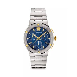 Greca Logo Stainless Steel Chronograph Bracelet Watch