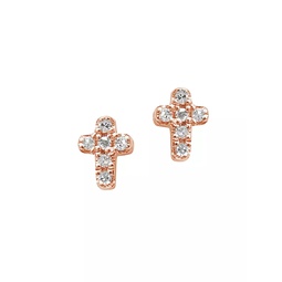 Magic Touch 18K Rose Gold & Diamond Cross Stud Earrings