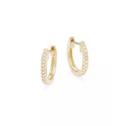14K Yellow Gold & 0.07 TCW Diamond Huggie Hoop Earrings