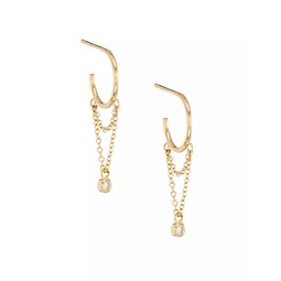 Bezel 14K Yellow Gold & Diamond Drop Earrings