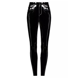 Mid-Rise Faux Patent Leather Skinny Ankle Pants