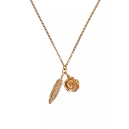 Gold-Plated Sterling Silver Rose + Feather Pendant Necklace