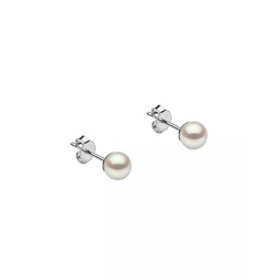 14K White Gold & 6-6.5MM Akoya Pearl Stud Earrings
