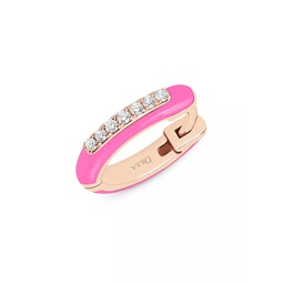 Marbella 14K Rose Gold, Pink Enamel, & Diamond Single Huggie Hoop Earring