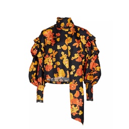 Floral Silk Puff-Sleeve Top