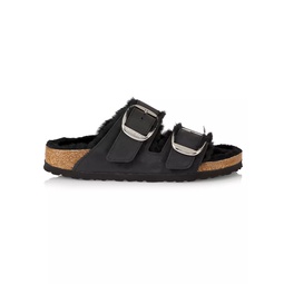 Arizona Big Buckle Shearling-Lined Leather Sandals