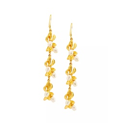 Satin 22K-Gold-Plated & Pearl Flower Drop Earrings
