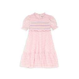Little Girls & Girls Gingham Print Smocked Short Dress