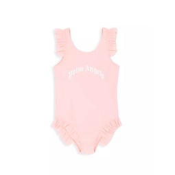 Little Girls & Girls Curved Logo One-Piece Swimsuit