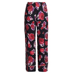 Rose-Print Knit Trousers