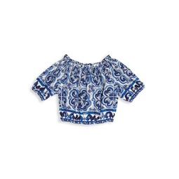 Little Girls & Girls Off-The-Shoulder Printed Cotton Top