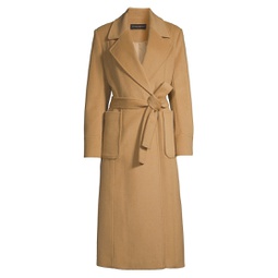 Double-Breasted Wool Blend Wrap Coat