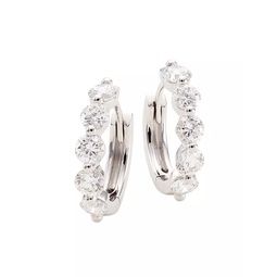 14K White Gold & 0.92 TCW Diamond Huggie Hoop Earrings