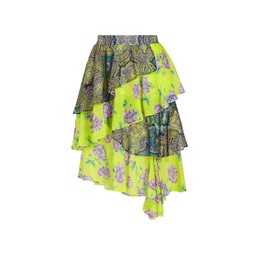 Asymmetric Tier Floral & Paisley Skirt