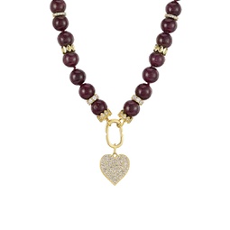 14K Yellow Gold, Ruby & 3.27 TCW Diamond Beaded Heart Pendant Necklace