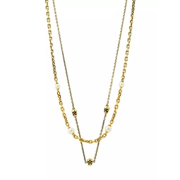 Skull & Faux Pearl Goldtone Necklace