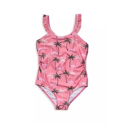 Little Girls & Girls Palm Paradise Ruffled-Strap Swimsuit