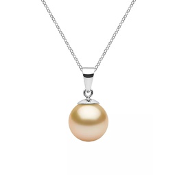 14K White Gold & 9-10MM Golden South Sea Pearl Pendant Necklace