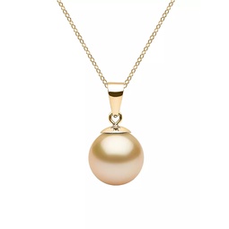 14K Yellow Gold & 9-10MM Golden South Sea Pearl Pendant Necklace