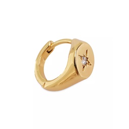 20K Gold-Plated & Cubic Zirconia Signet Single-Hoop Earring