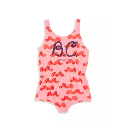 Little Girls & Girls Waves All Over Terry Playsuit