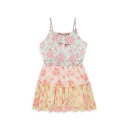Girls Tricolor Rose Print Dress