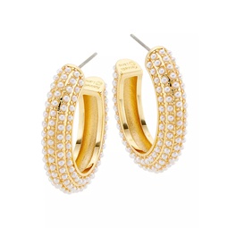 14K Gold-Plated & Faux Pearl Hoop Earrings