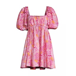 Martinique Floral Puff-Sleeve Minidress